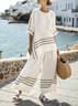 Crew Neck Cotton Casual Striped Two-Piece Set
