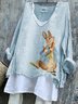 Women Easter (rabbit) V Neck Vintage Long Sleeve T-shirt
