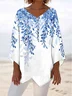 Plants Loose Simple V Neck Blouse