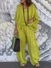 Casual Plain V Neck Two-Piece Set