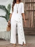 Casual Plain Crew Neck Two-Piece Set