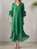 Vacation Plain V Neck linen-cotton Maxi Dress