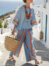 Cotton and linen women's striped suit