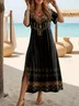 Women's Floral Print Casual Round Neck Short Sleeve Slit Dress