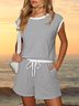 Women's H-Line T-Shirt Crew Neck Daily Going Out Casual Plain Summer Fifth Pants Jumpsuit Romper