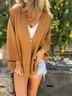Solid Color V-neck Fashionable Loose Top For Women With Medium And Long Sleeves And One Button Cardigan