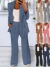 Women's Buckle Plain Daily Going Out Two-Piece Set Blue Casual Spring/Fall Coat With Pants Matching Set