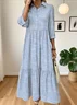 Casual Cotton Shirt Collar Dress With No
