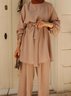 Women's Split Joint Plain Daily Going Out Two-Piece Set Khaki Casual Spring/Fall Top With Pants Matching Set