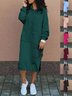 Women's Long Sleeve Spring/Fall Green Plain Split Joint Hooded Daily Going Out Vintage Maxi A-Line Hoodie Dress