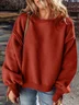 Cotton Casual Plain Crew Neck Sweatshirt