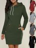 Women's Long Sleeve Spring/Fall Green Plain Split Joint Hoodie Daily Going Out Vintage Mini A-Line Tank Dress