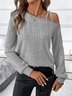 Women Plain One Shoulder Casual Long Sleeve T-shirt