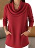 Women Plain Mock Neck Casual Long Sleeve T-shirt