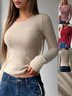Women Plain Crew Neck Casual Long Sleeve T-shirt