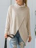Women Plain Mock Neck Casual Long Sleeve T-shirt
