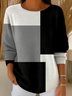 Black And White Colorblock Simple Loose Crew Neck Knit Top