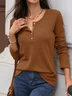 Women Plain V Neck Casual Long Sleeve T-shirt