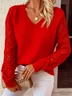 Basic Wool Hollow Knit Pullover Long Sleeve Crochet Jacquard Loose V-neck Bottoming Sweater
