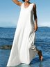 Women Summer Plus Size Sleeveless U-Neck Linen Maxi Knitting Dress